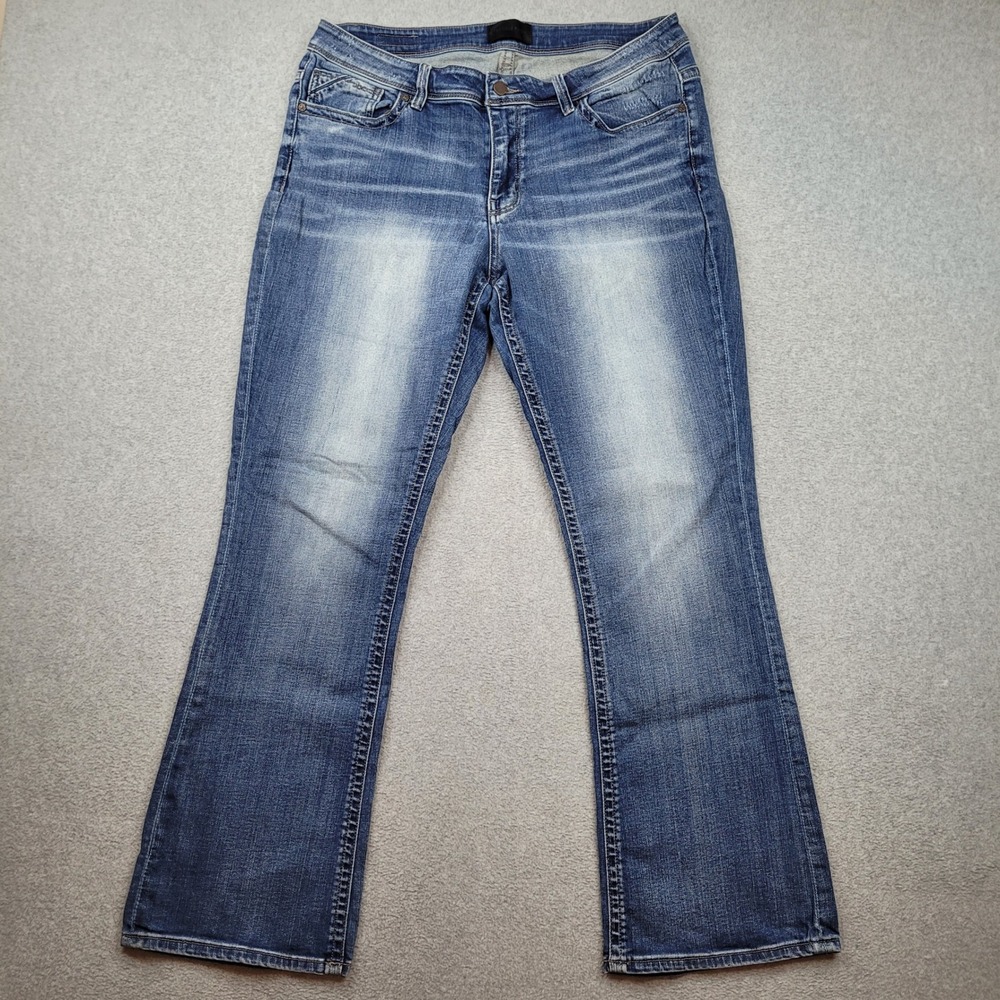 Buckle Black Fit No. 76 Bootcut Jeans Women 34x32 Blue Distressed Stretch